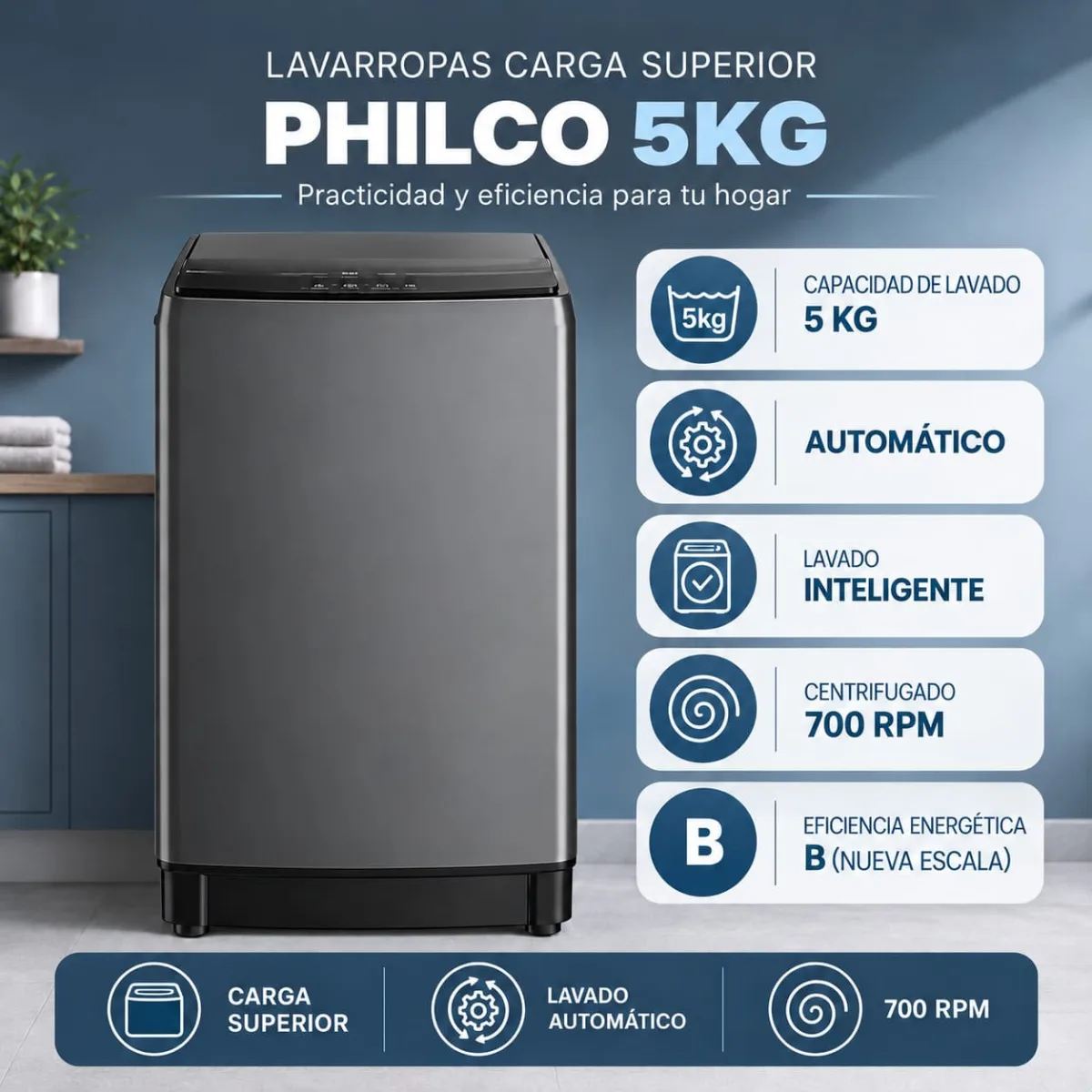 Lavarropas Philco 5Kg - Carga Superior