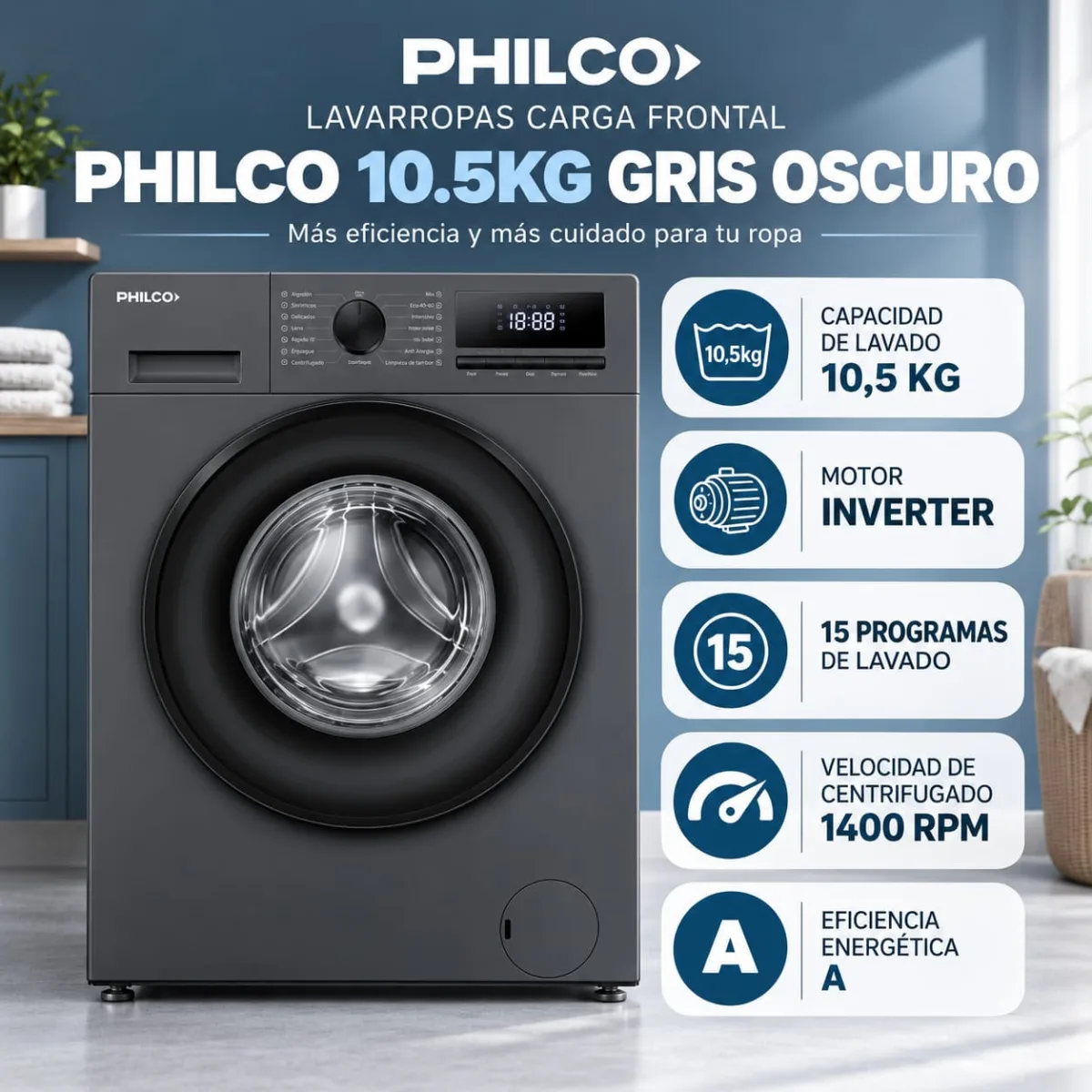 Lavarropas Philco 10.5Kg - Carga Frontal