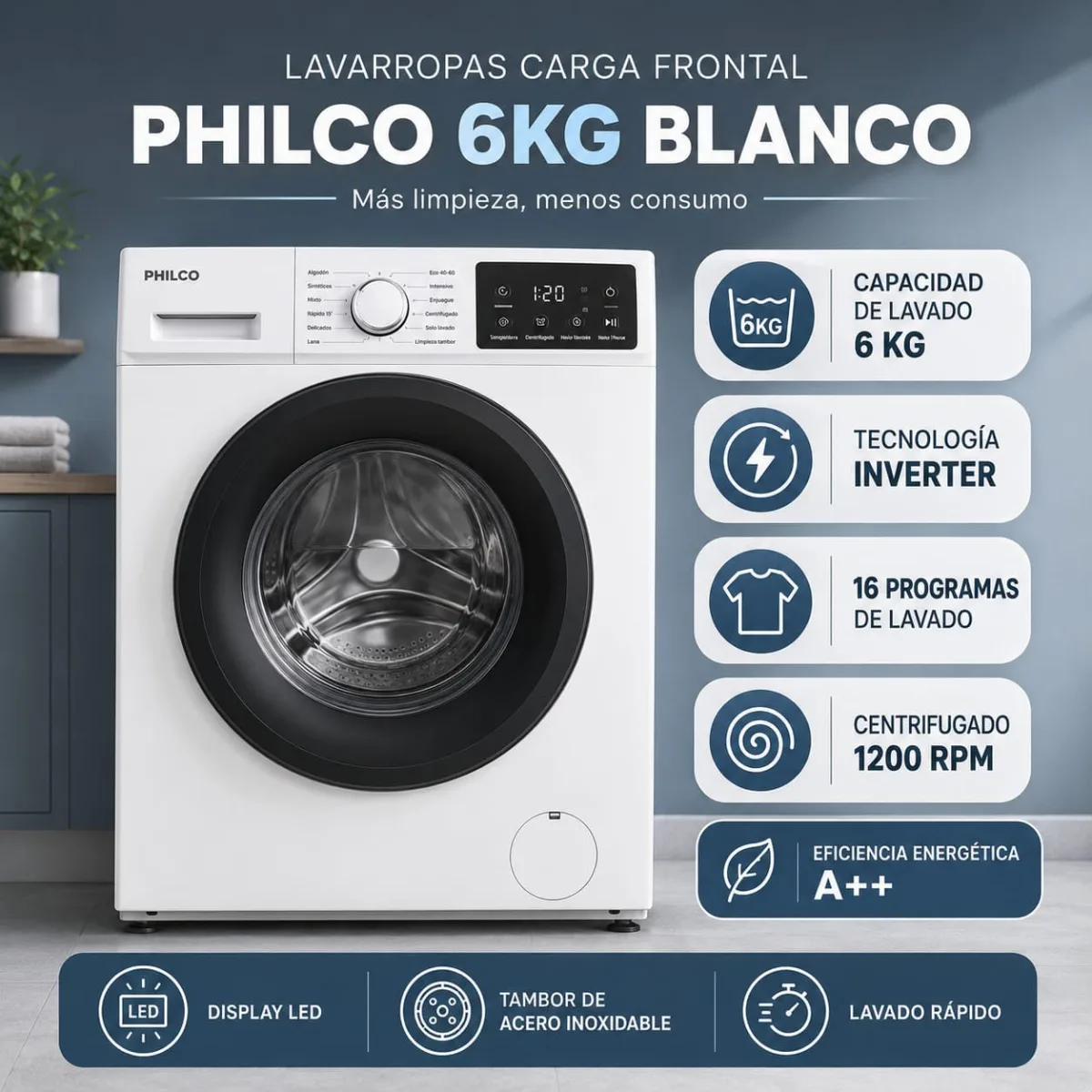 Lavarropas Philco 6Kg Carga Frontal